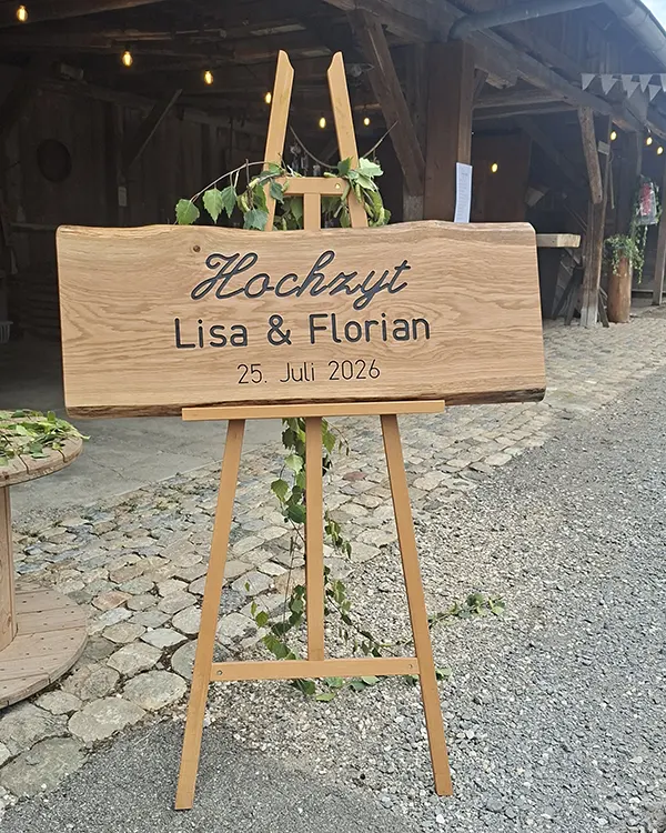 Willkommenstafel der Hochzeit von Lisa und Florian auf dem Wyss-Hof in Büetikofen